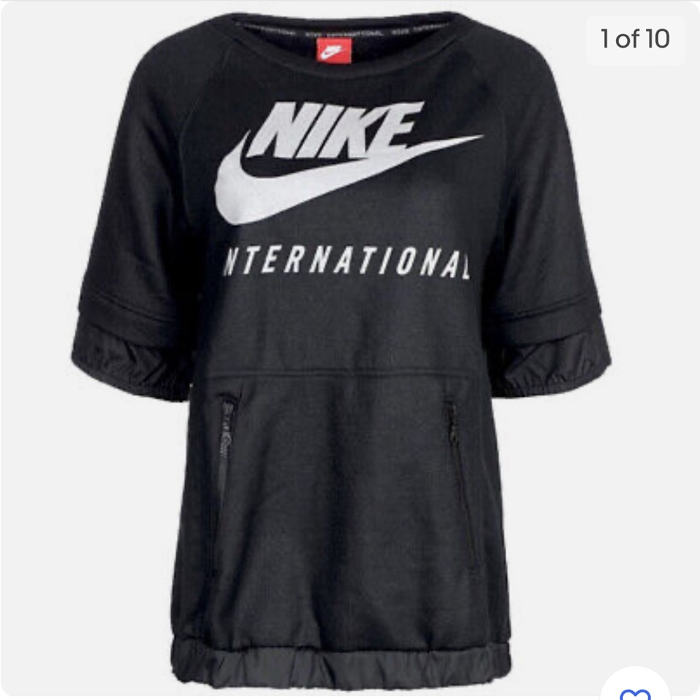 Nike International Black Silver Short Sleeve Sweatshirt, Women’s L